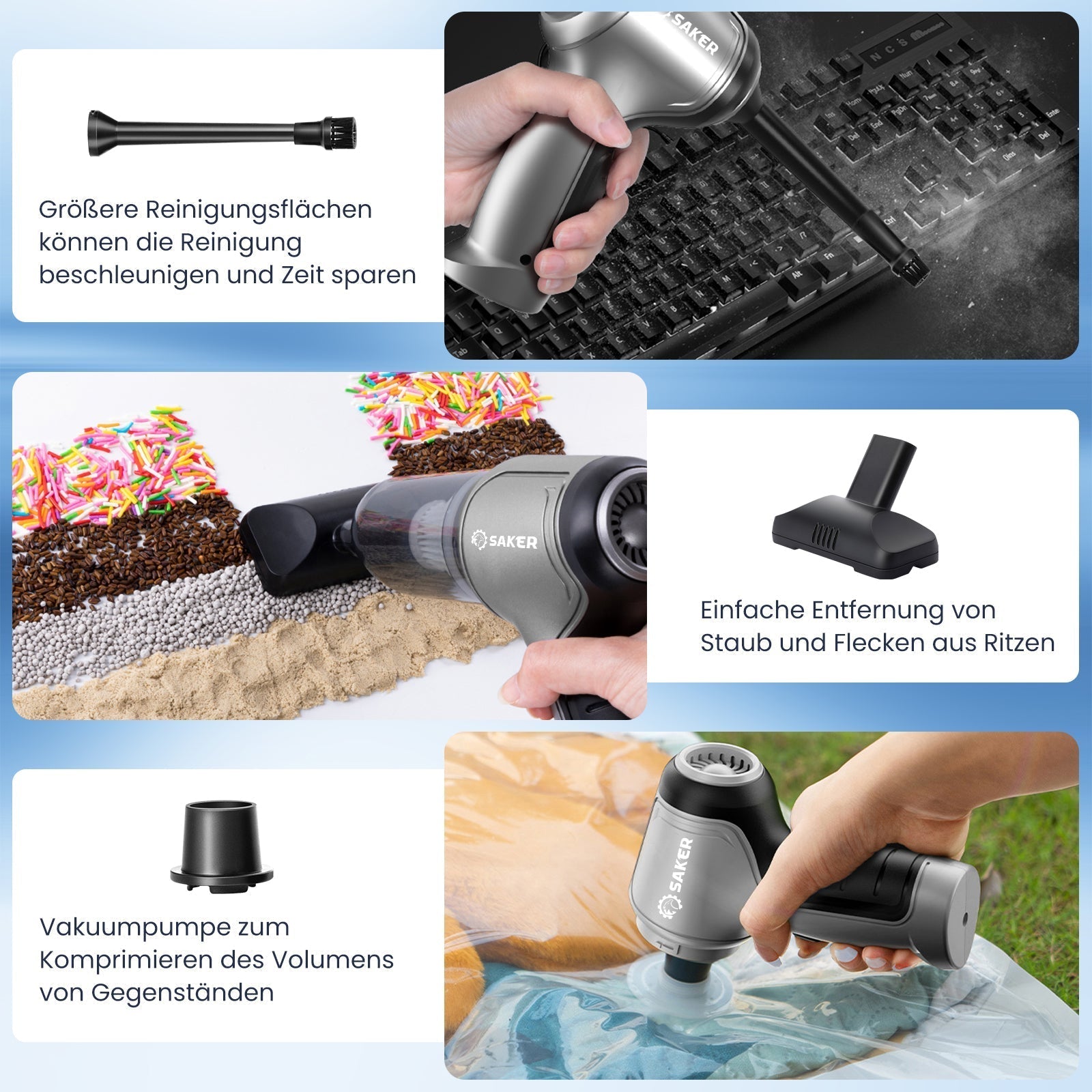 Verbesserter 3-in-1 Kabelloser Mini-Handstaubsauger